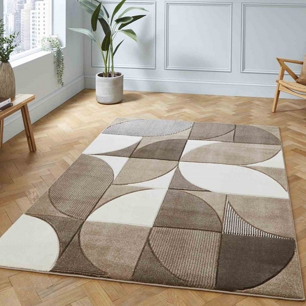 Matrix MT63 Modern Geometric Rugs in Beige Brown